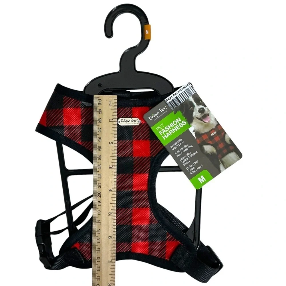 Unique Petz Dog Harness Red Black Tartan Plaid Comfy Adjustable Size Medium